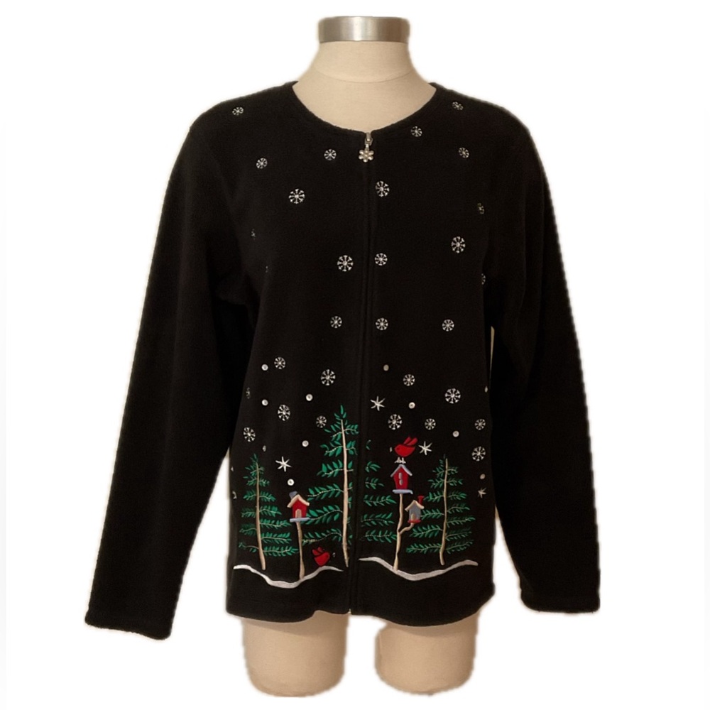 Accent Collection Black Fleece Full Zip Light Jacket Embroidered Ladies Medium